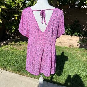 Lane Bryant Pink and Black Patterned Top